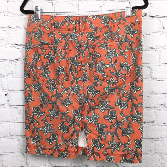 Pilcro and the Letter Press Orange Paisley Knee Length Skirt Women's Size 27 - Picture 2 of 9